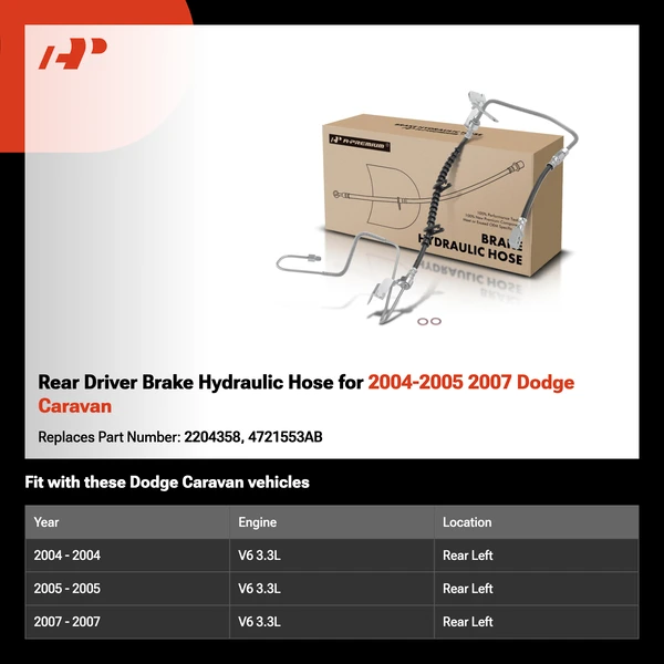 Rear Driver Brake Hydraulic Hose for 2004-2005 2007 Dodge Caravan