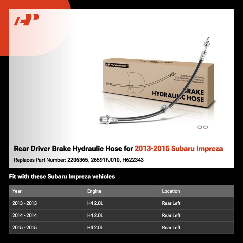 Rear Driver Brake Hydraulic Hose for 2013-2015 Subaru Impreza