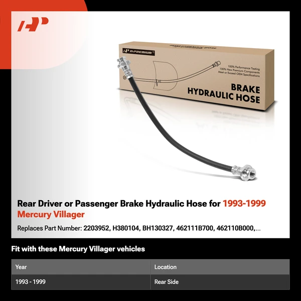 Rear Driver or Passenger Brake Hydraulic Hose for 1993-1999 Mercury Villager