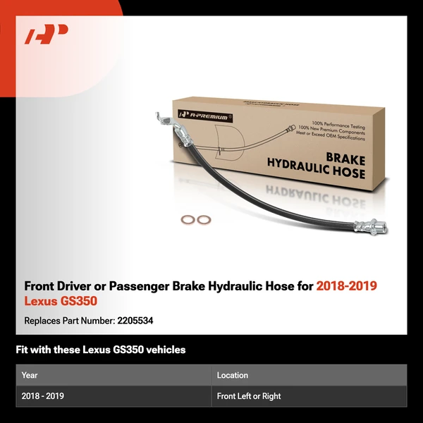 Front Driver or Passenger Brake Hydraulic Hose for 2018-2019 Lexus GS350