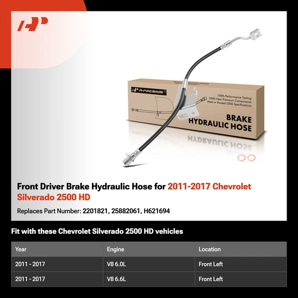 Front Driver Brake Hydraulic Hose for 2011-2017 Chevrolet Silverado 2500 HD