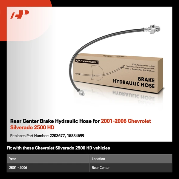 Rear Center Brake Hydraulic Hose for 2001-2006 Chevrolet Silverado 2500 HD