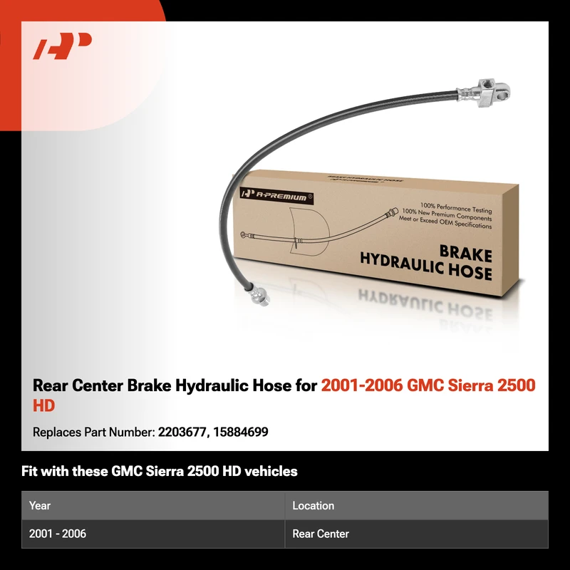 Rear Center Brake Hydraulic Hose for 2001-2006 GMC Sierra 2500 HD