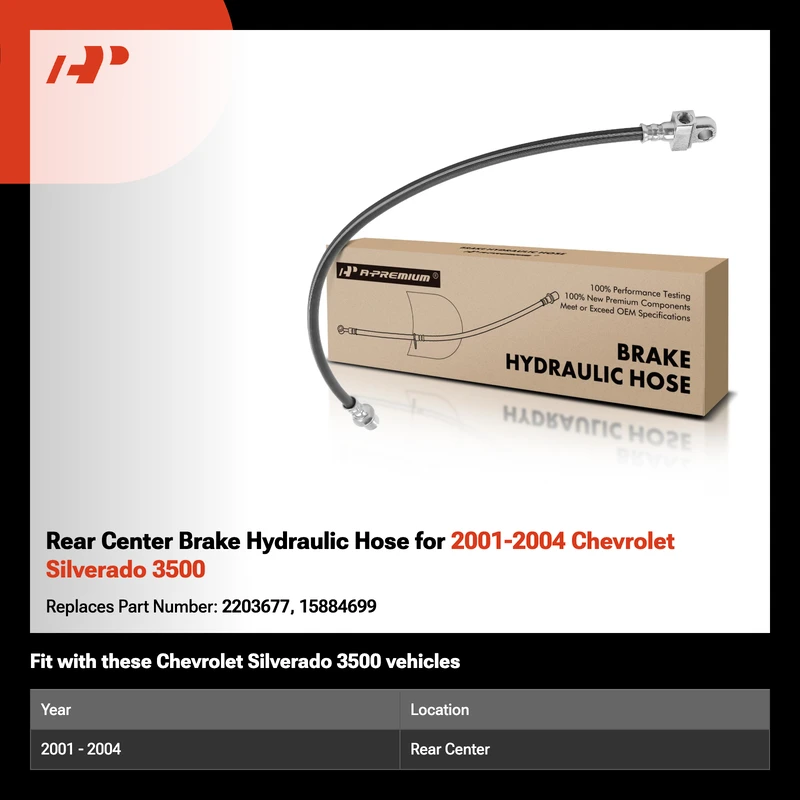 Rear Center Brake Hydraulic Hose for 2001-2004 Chevrolet Silverado 3500