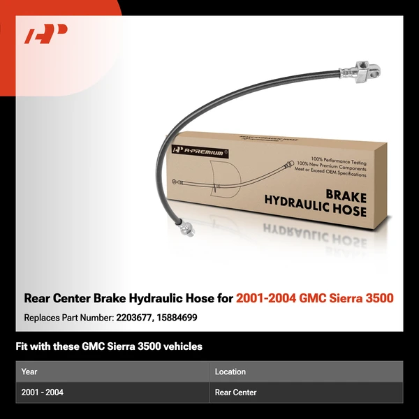 Rear Center Brake Hydraulic Hose for 2001-2004 GMC Sierra 3500
