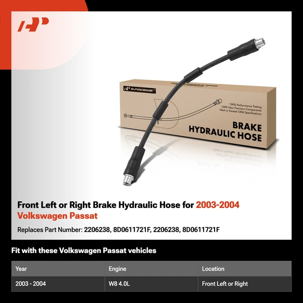 Front Left or Right Brake Hydraulic Hose for 2003-2004 Volkswagen Passat