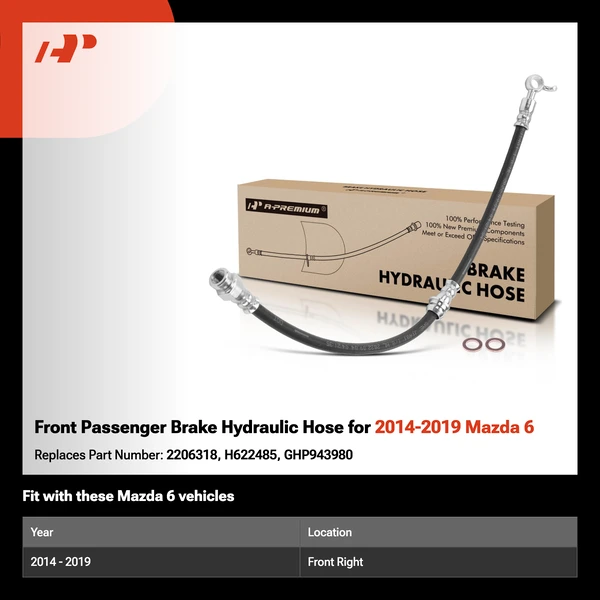 Front Passenger Brake Hydraulic Hose for 2014-2019 Mazda 6