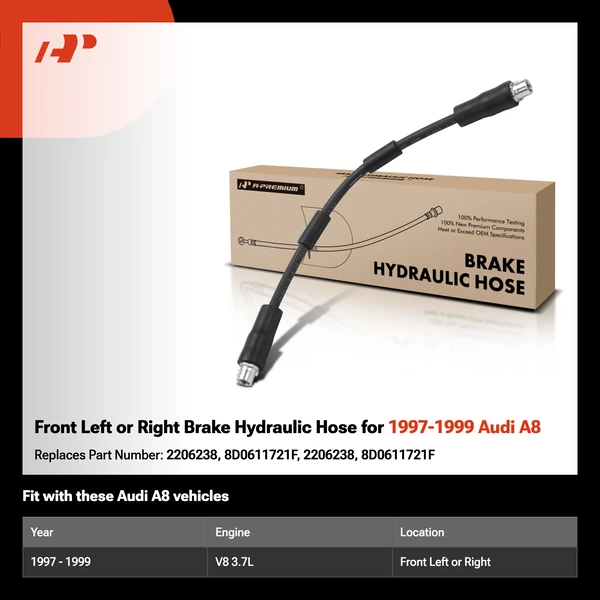 Front Left or Right Brake Hydraulic Hose for 1997-1999 Audi A8