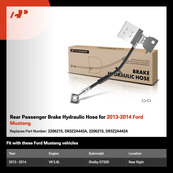 Rear Passenger Brake Hydraulic Hose for 2013-2014 Ford Mustang