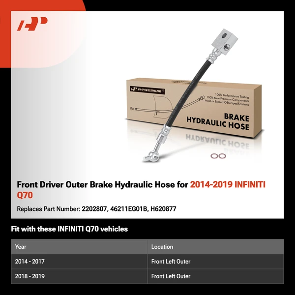 Front Driver Outer Brake Hydraulic Hose for 2014-2019 INFINITI Q70