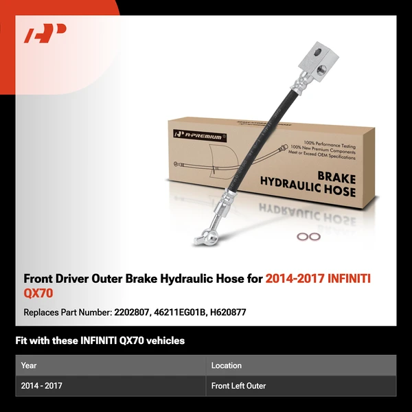Front Driver Outer Brake Hydraulic Hose for 2014-2017 INFINITI QX70