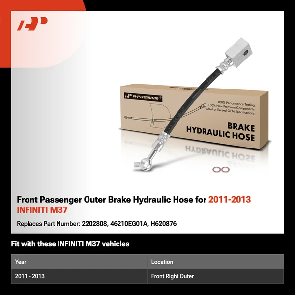 Front Passenger Outer Brake Hydraulic Hose for 2011-2013 INFINITI M37