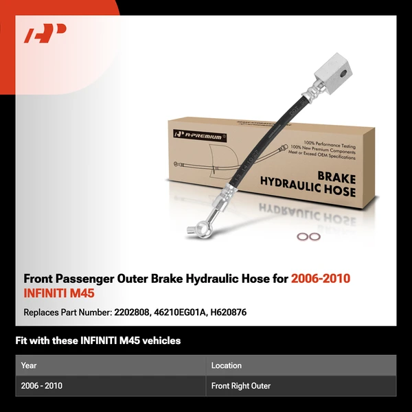 Front Passenger Outer Brake Hydraulic Hose for 2006-2010 INFINITI M45