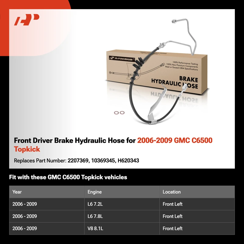 Front Driver Brake Hydraulic Hose for 2006-2009 GMC C6500 Topkick