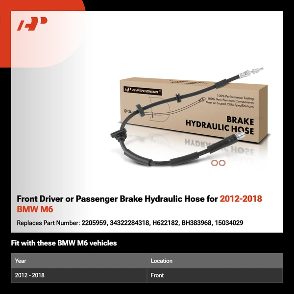 Front Driver or Passenger Brake Hydraulic Hose for 2012-2018 BMW M6