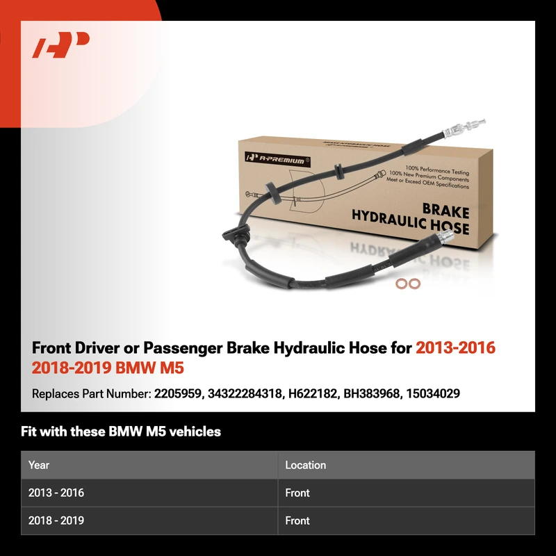Front Driver or Passenger Brake Hydraulic Hose for 2013-2016 2018-2019 BMW M5