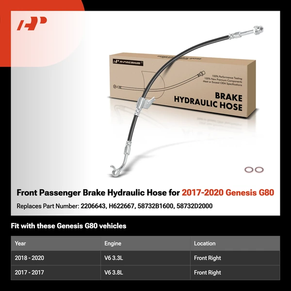 Front Passenger Brake Hydraulic Hose for 2017-2020 Genesis G80