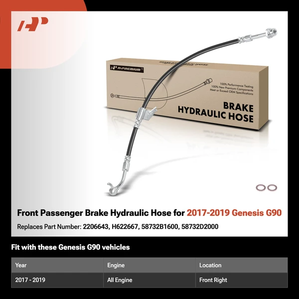 Front Passenger Brake Hydraulic Hose for 2017-2019 Genesis G90