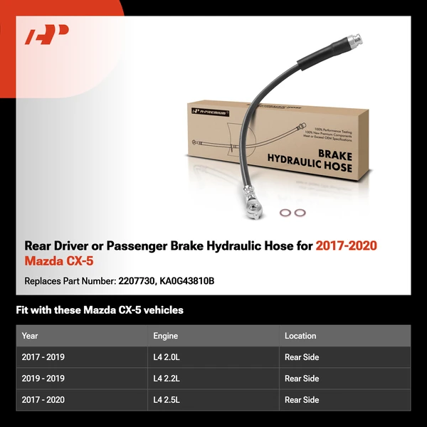 Rear Driver or Passenger Brake Hydraulic Hose for 2017-2020 Mazda CX-5