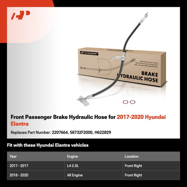 Front Passenger Brake Hydraulic Hose for 2017-2020 Hyundai Elantra