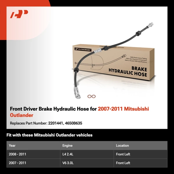 Front Driver Brake Hydraulic Hose for 2007-2011 Mitsubishi Outlander