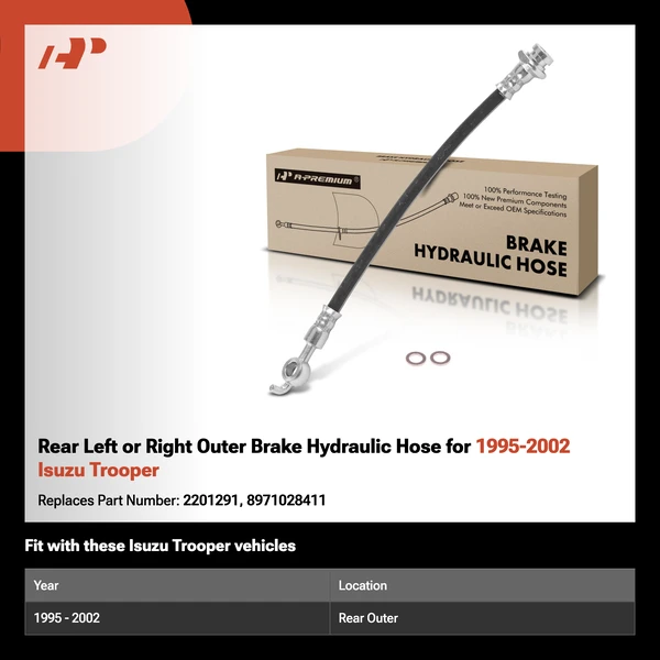 Rear Left or Right Outer Brake Hydraulic Hose for 1995-2002 Isuzu Trooper