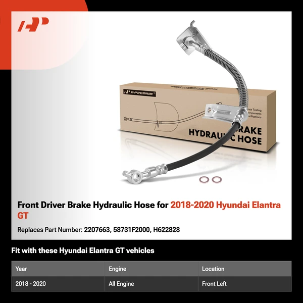 Front Driver Brake Hydraulic Hose for 2018-2020 Hyundai Elantra GT