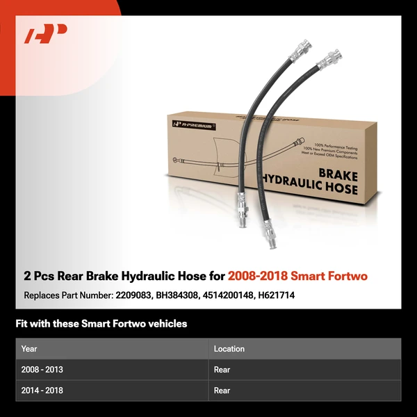 2 Pcs Rear Brake Hydraulic Hose for 2008-2018 Smart Fortwo