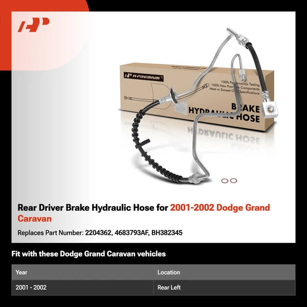 Rear Driver Brake Hydraulic Hose for 2001-2002 Dodge Grand Caravan