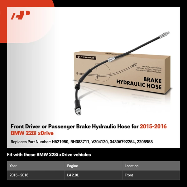 Front Driver or Passenger Brake Hydraulic Hose for 2015-2016 BMW 228i xDrive