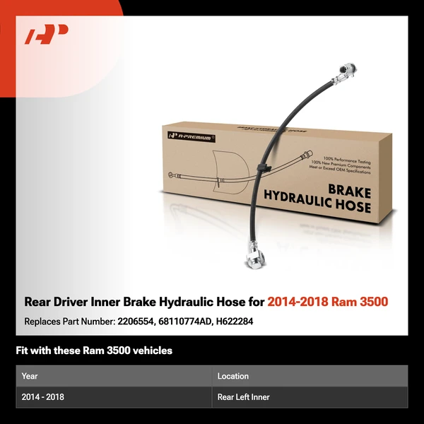 Rear Driver Inner Brake Hydraulic Hose for 2014-2018 Ram 3500