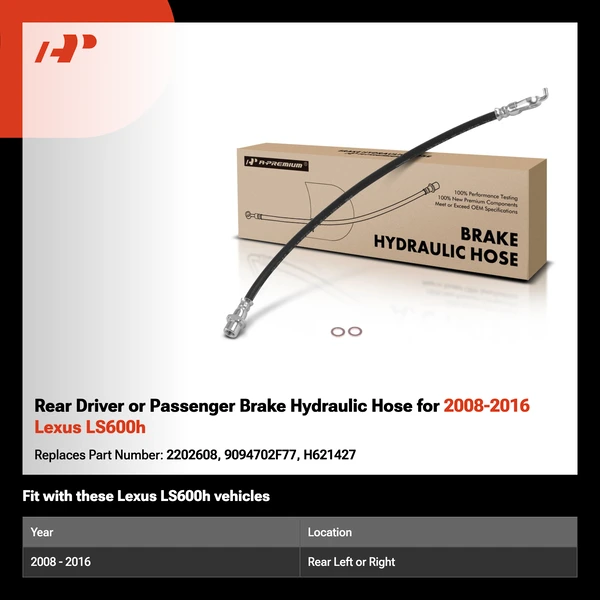 Rear Driver or Passenger Brake Hydraulic Hose for 2008-2016 Lexus LS600h