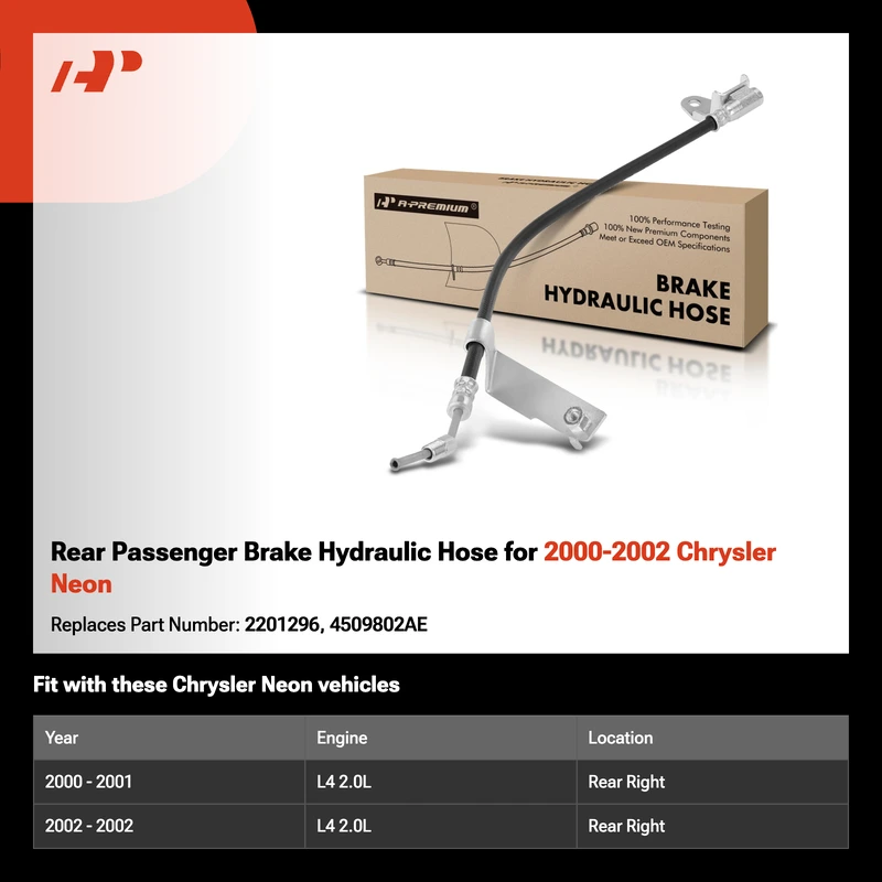 Rear Passenger Brake Hydraulic Hose for 2000-2002 Chrysler Neon