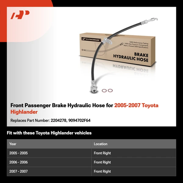Front Passenger Brake Hydraulic Hose for 2005-2007 Toyota Highlander