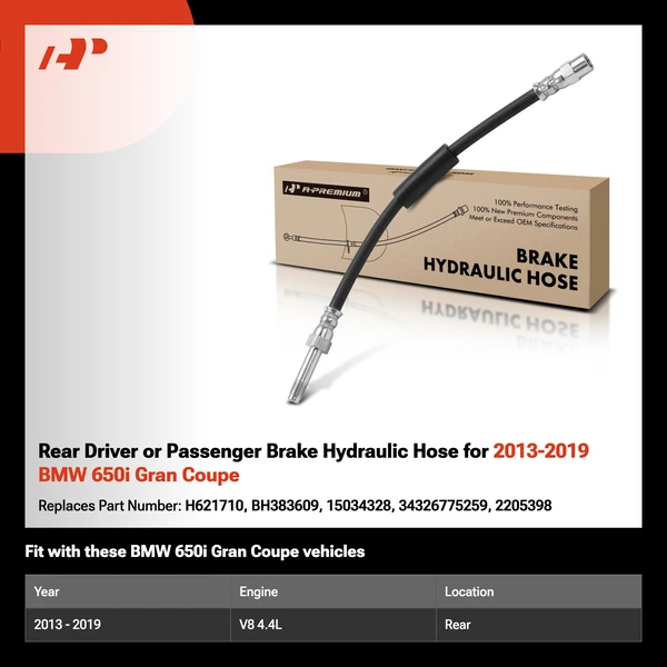 Rear Driver or Passenger Brake Hydraulic Hose for 2013-2019 BMW 650i Gran Coupe