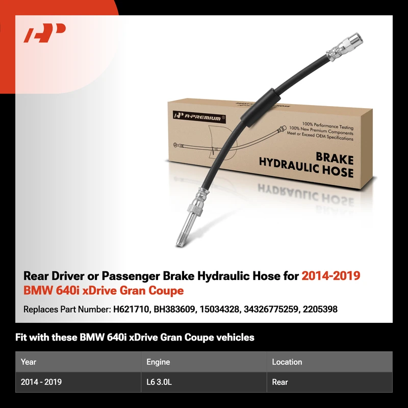 Rear Driver or Passenger Brake Hydraulic Hose for 2014-2019 BMW 640i xDrive Gran Coupe