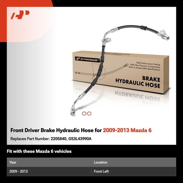 Front Driver Brake Hydraulic Hose for 2009-2013 Mazda 6