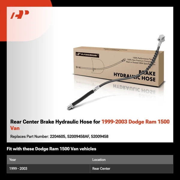 Rear Center Brake Hydraulic Hose for 1999-2003 Dodge Ram 1500 Van