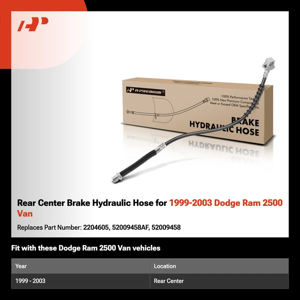 Rear Center Brake Hydraulic Hose for 1999-2003 Dodge Ram 2500 Van