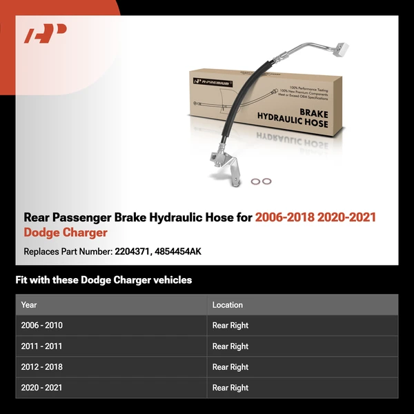 Rear Passenger Brake Hydraulic Hose for 2006-2018 2020-2021 Dodge Charger