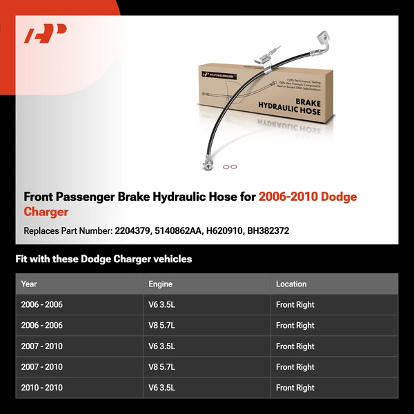 Front Passenger Brake Hydraulic Hose for 2006-2010 Dodge Charger