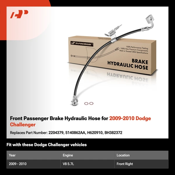 Front Passenger Brake Hydraulic Hose for 2009-2010 Dodge Challenger