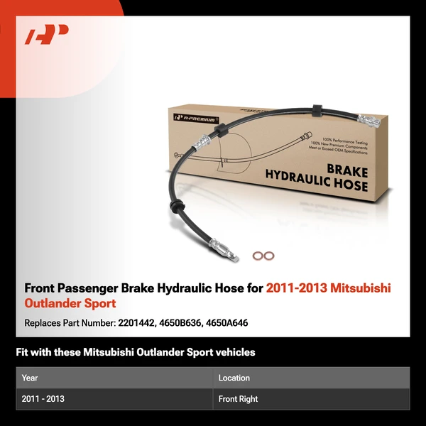 Front Passenger Brake Hydraulic Hose for 2011-2013 Mitsubishi Outlander Sport