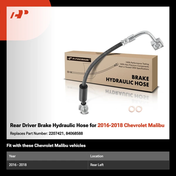Rear Driver Brake Hydraulic Hose for 2016-2018 Chevrolet Malibu