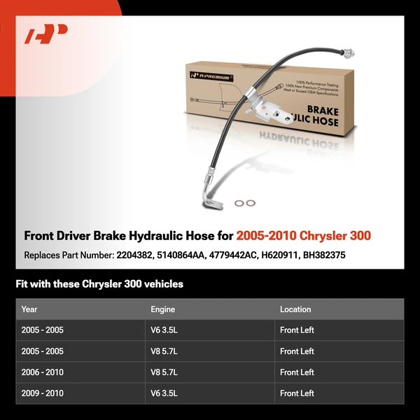 Front Driver Brake Hydraulic Hose for 2005-2010 Chrysler 300