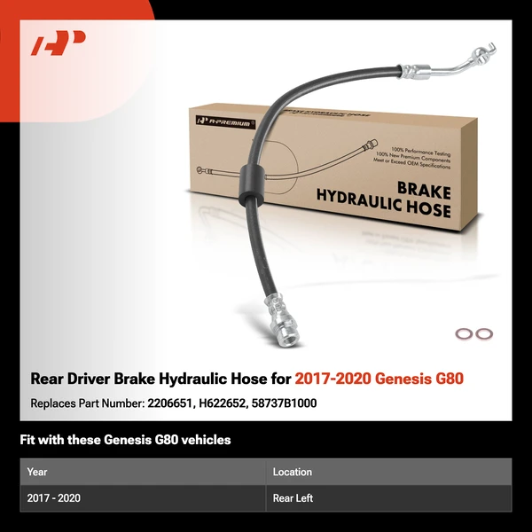 Rear Driver Brake Hydraulic Hose for 2017-2020 Genesis G80
