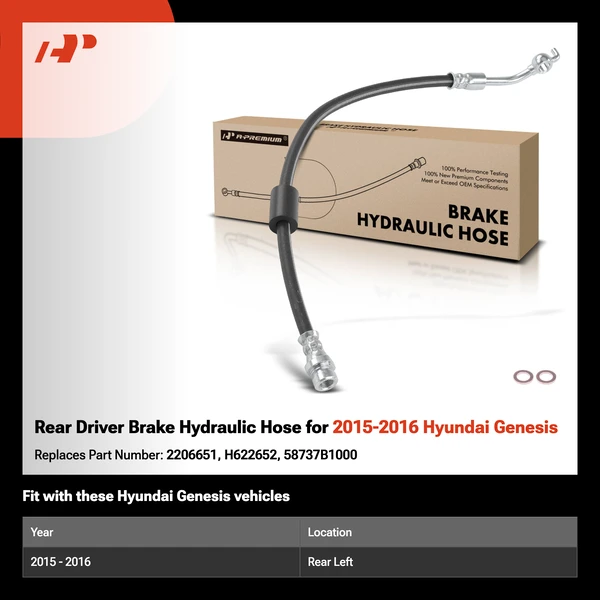 Rear Driver Brake Hydraulic Hose for 2015-2016 Hyundai Genesis