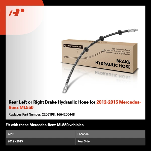 Rear Left or Right Brake Hydraulic Hose for 2012-2015 Mercedes-Benz ML550