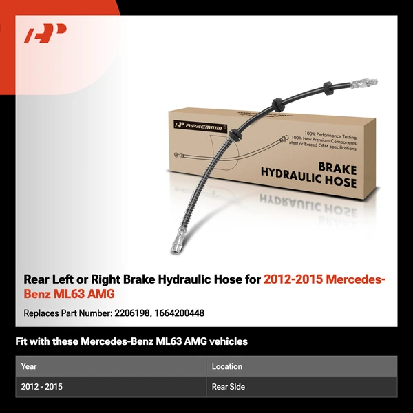 Rear Left or Right Brake Hydraulic Hose for 2012-2015 Mercedes-Benz ML63 AMG