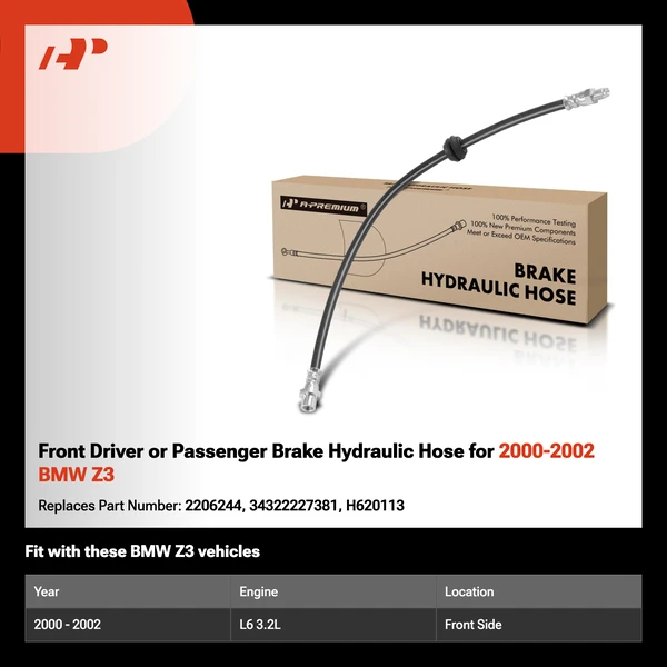 Front Driver or Passenger Brake Hydraulic Hose for 2000-2002 BMW Z3
